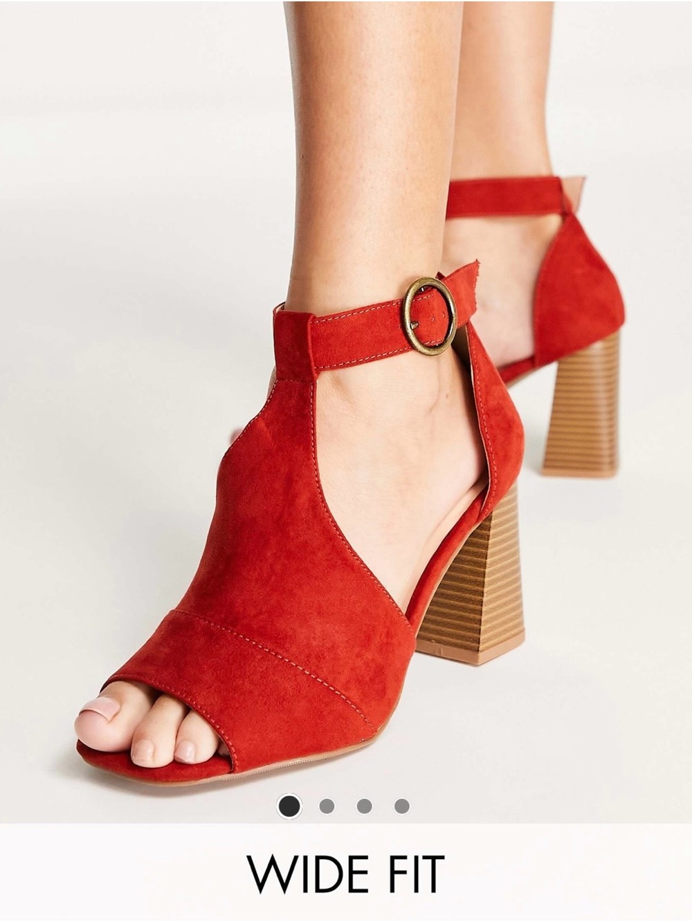 Red Suede Ankle-Strap Block Heel Sandals - Wide Fit